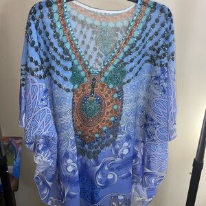 Elegant Blue Patterned Women's Top
